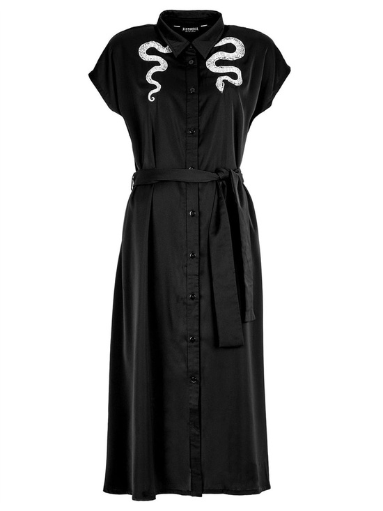 Disturbia Dresses & Skirts - Disturbia Slither Midi Dress Black Snake Embroidered Shirt Dress US 4